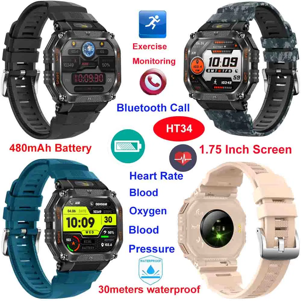 Умный браслет HT34 с мониторингом здоровья, 30м водонепроницаемый