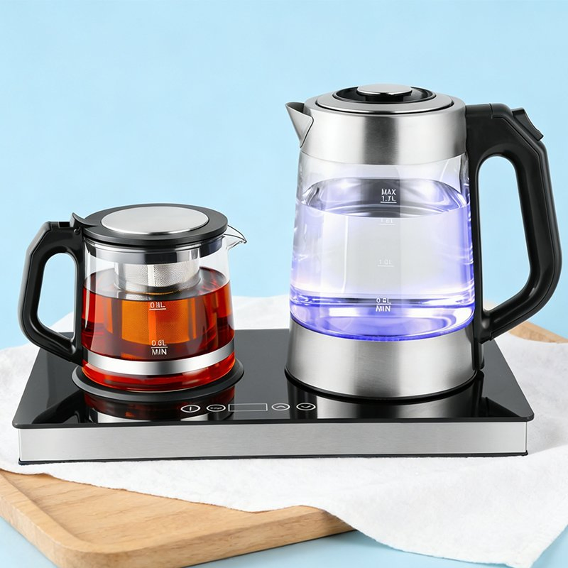OEM Household Hotel Glass Electric Kettle Tray 1.7L+1L 1800W Keep Warm CB Certified Boil Milk Samovar Tea Maker Machine Tea Pot