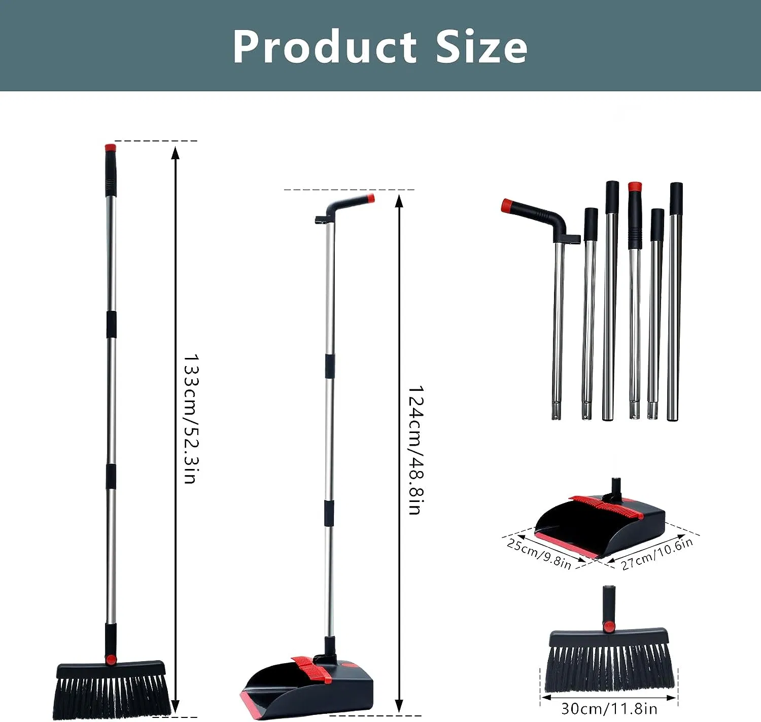 Household Telescopic Handle Broom and Dustpan with Dustpan Teeth