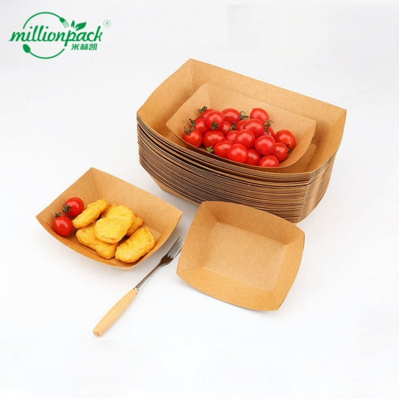 Eco Friendly Kraft Paper Boat Tray Disposable Food Tray for Catering Picnic