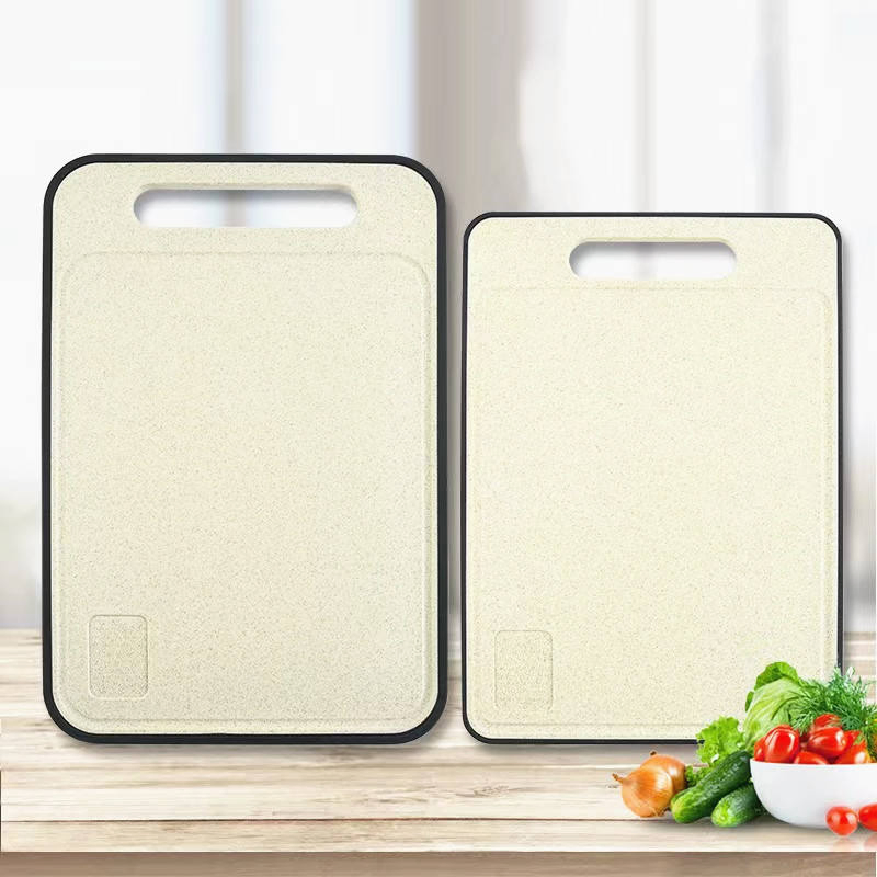Wheat Straw Kitchen Rectangle Chopping Blocks Double-Sided Spill Proof PP Cutting Board with Garlic Grinder
