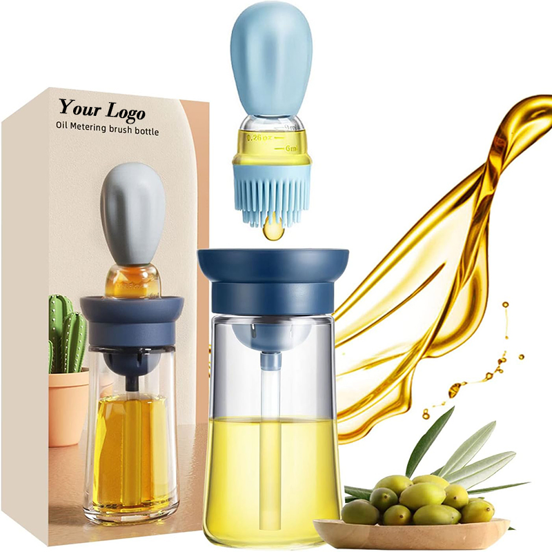 Wholesale 180ml Cooking Olive Oil Glass Bottle for Kitchen Use with Dropper Measuring Silicone Brush