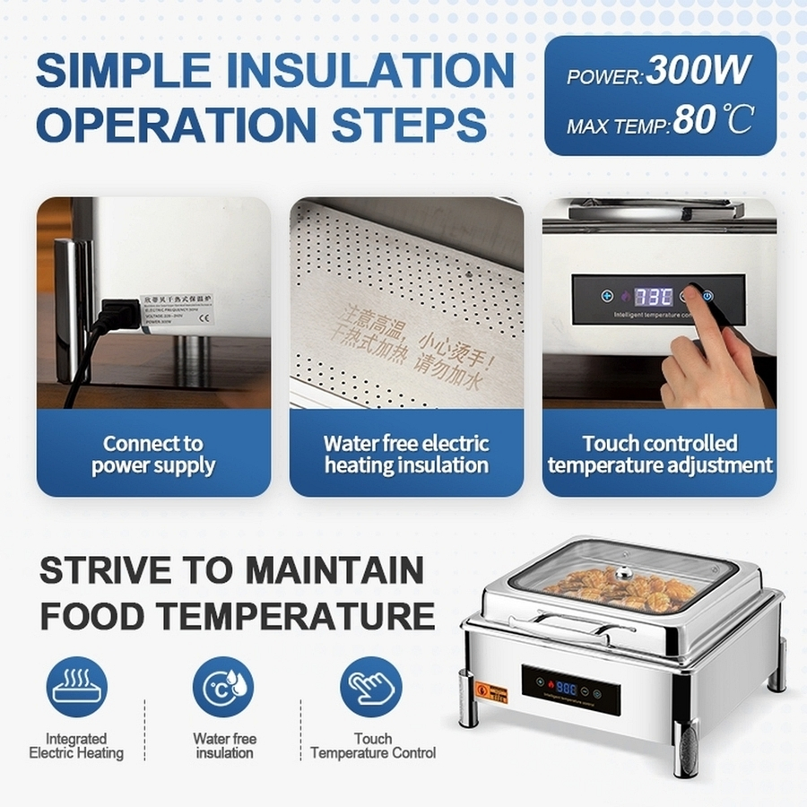 Space-Efficient Feet Large Glass Dry Heat Square Food Warmer Buffet Bar Stove