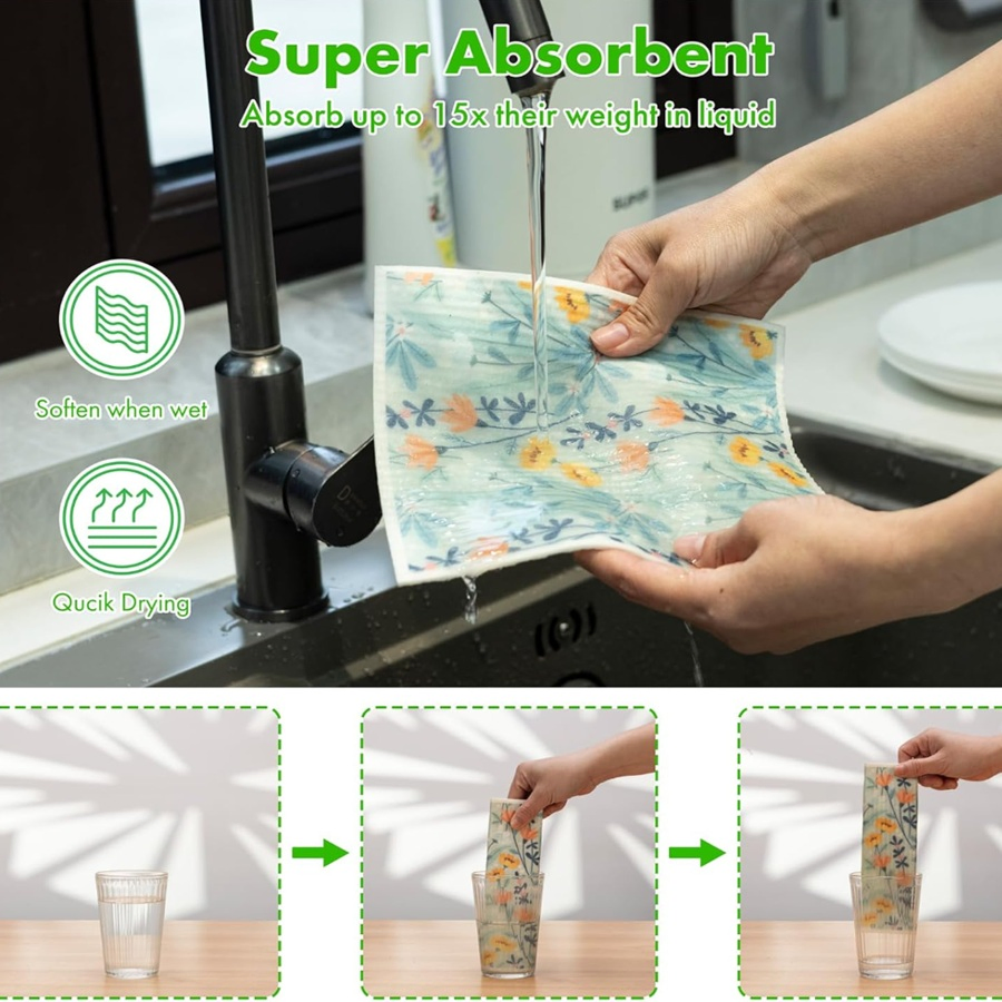 Germany Wood Pulp Cotton Cloth 100% Natural Reusable Dishwashing Cellulose Sponge Cloth