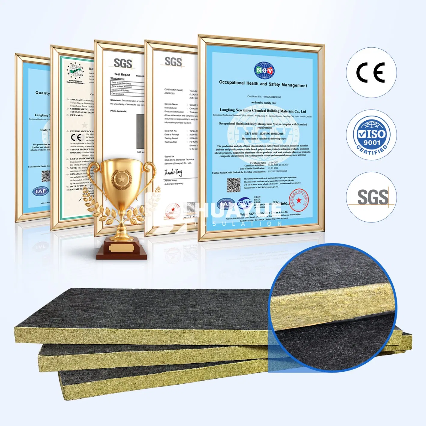 Rock Wool Board Thermal and Acoustic Insulation Rigid Stone Wool Insulation Board with Black Tissue