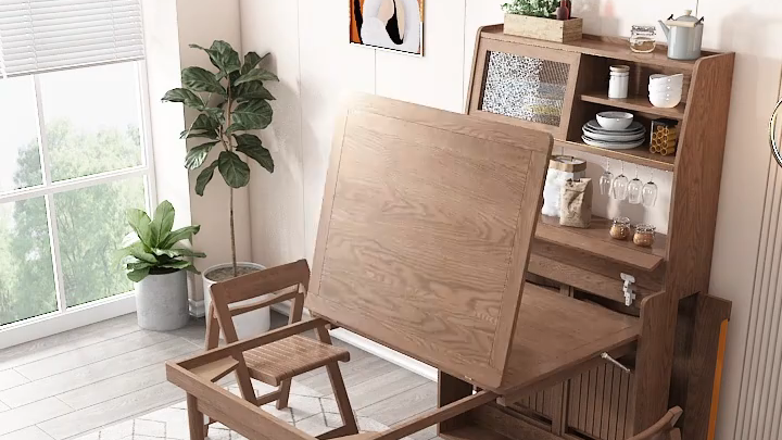 Шкаф-стол кухонный компактный с обеденными принадлежностями