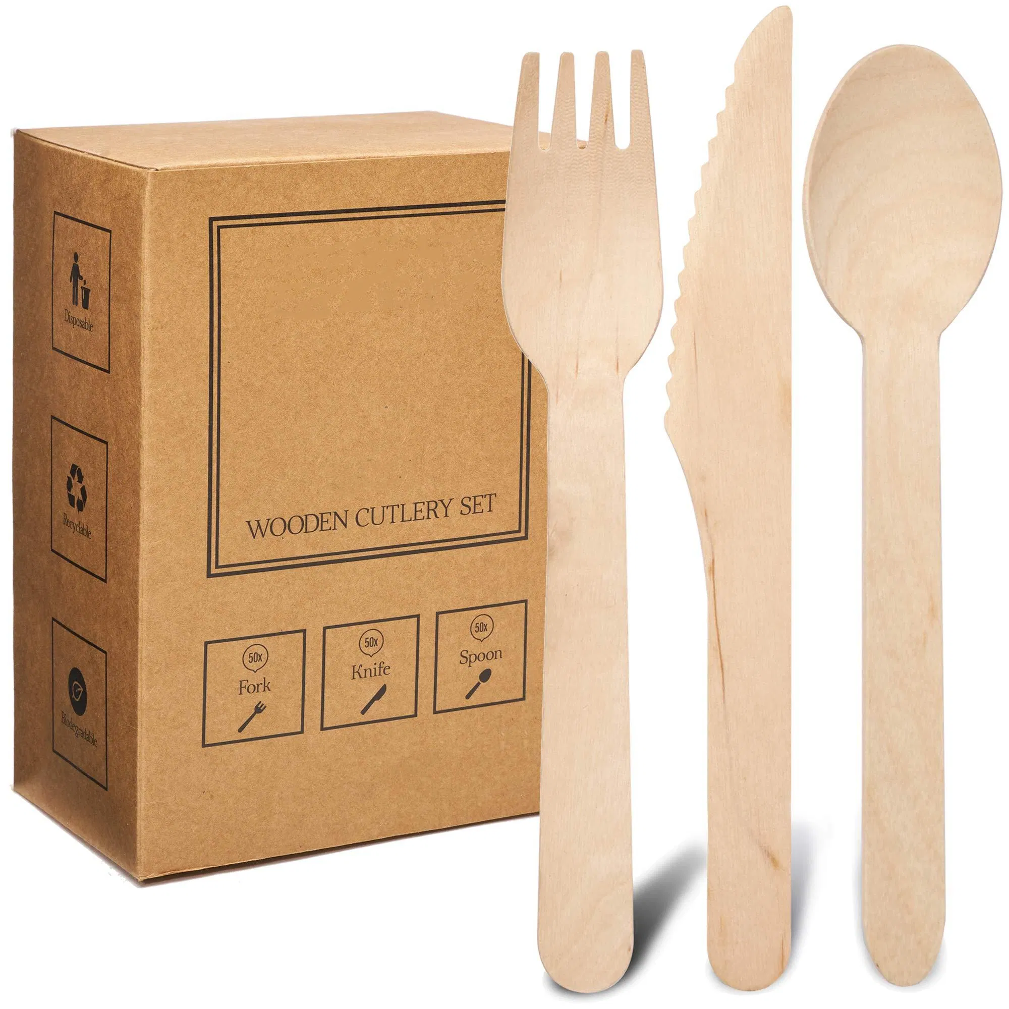 Деревянные ложки и вилки для стейка 140-160 мм, одноразовые