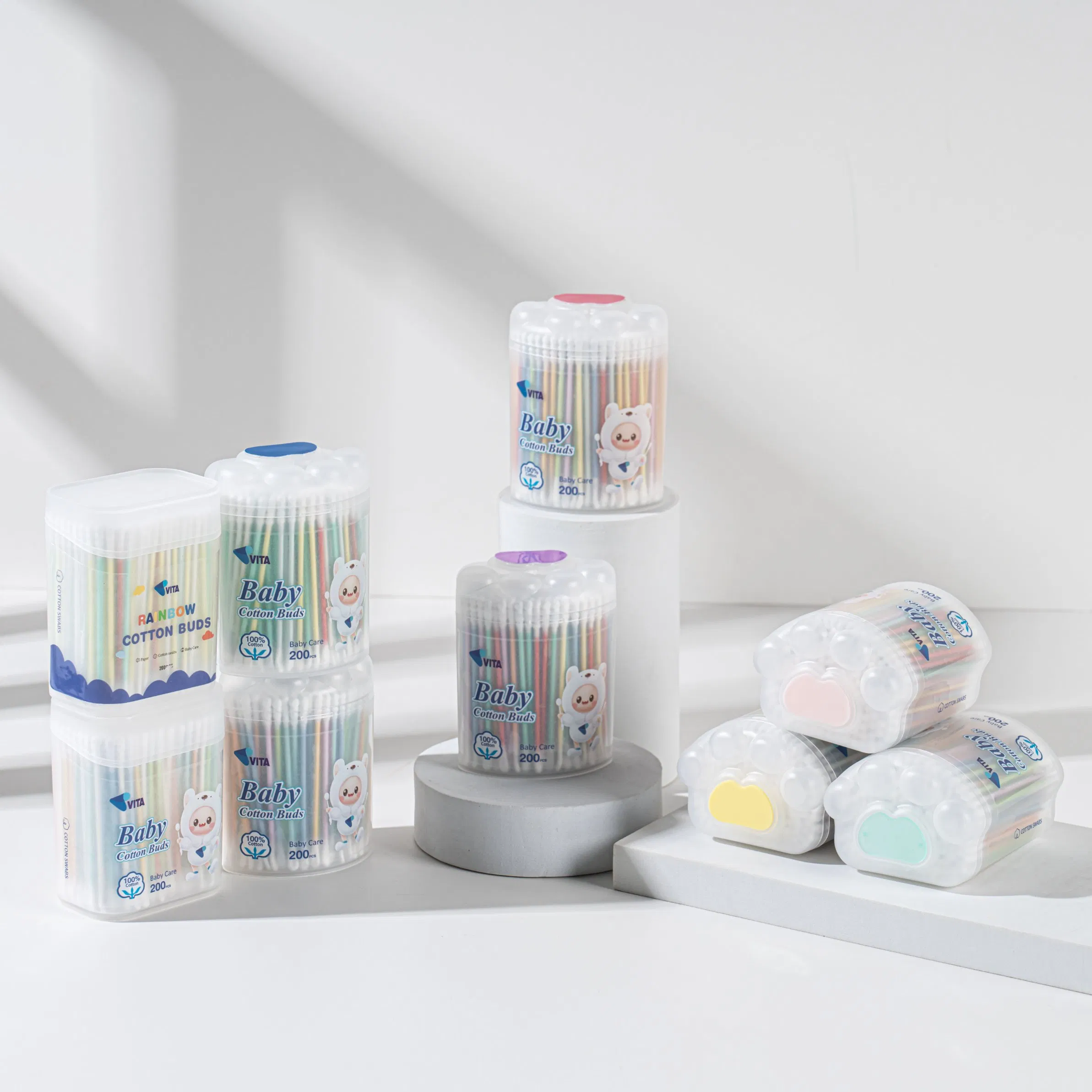 Eco-Friendly Colorful Cotton Swabs - 200 PCS for Daily Use