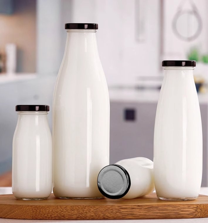 16 Oz 32 Oz Empty Milk Fruit Juice Glass Bottles with Metal Lids