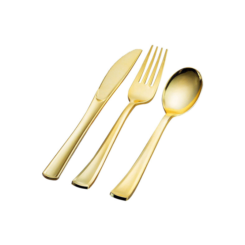 Disposable Flatware Silverware Gold Plastic Spoons Forks Cutlery Kit