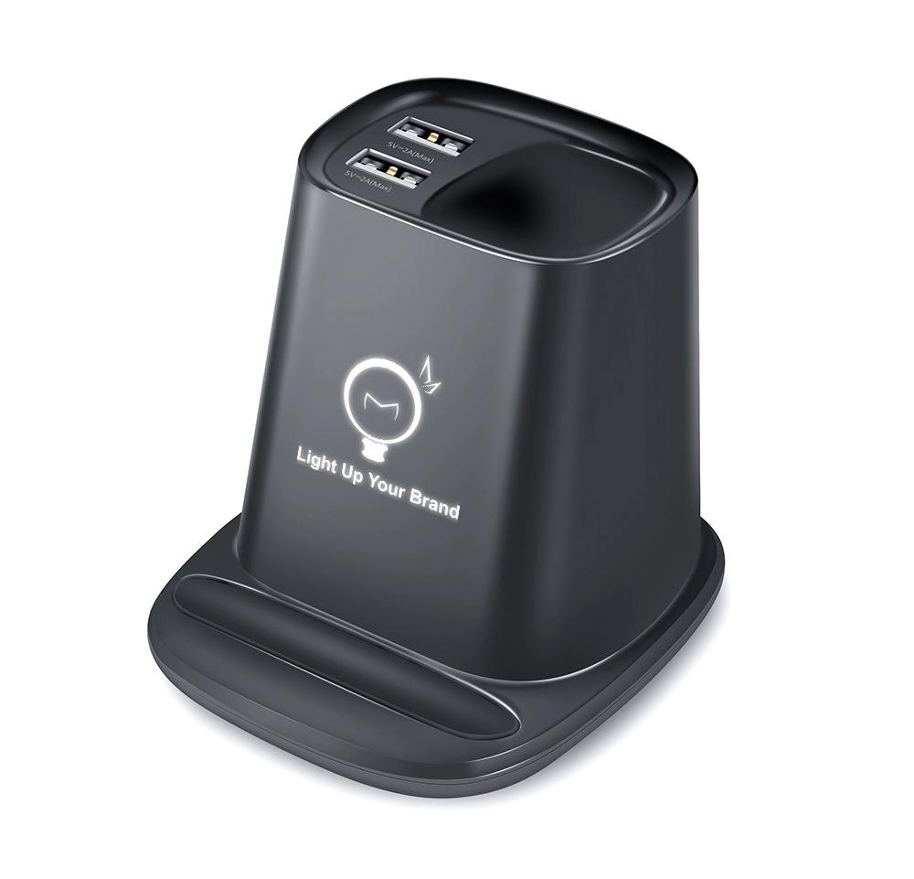 10W Wireless Charger Pen Holder 3 in 1 Pen Holder with Custom Lighting Logo Desk Charger Wireless Pen Holder with Charger