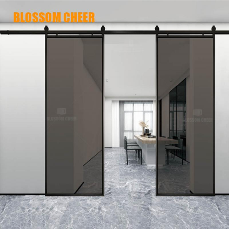 Aluminum French Double Glass Sliding Bedroom Barn Door Design for Interior Doors