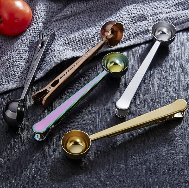 2 in 1 Stainless Steel Coffee Measuring Spoon with Sealing Bag Clip