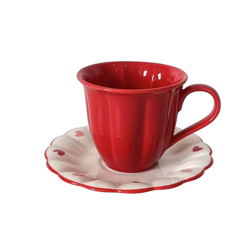 Wholesale High Quality Ins Design White and Red Porcelain Tea Cups Ceramic Espresso Cups and Saucer Set