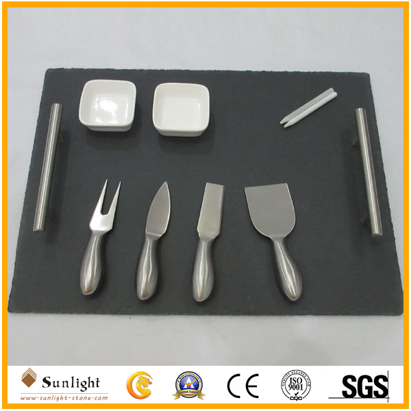 Natural Black Slate Stone Kitchen Dish Dinner Cheese Tray Food Plates