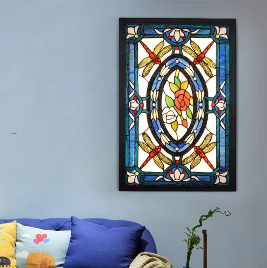Elegant Blue Mediterranean Dragonfly Tiffany Stained Glass Wall Lamp
