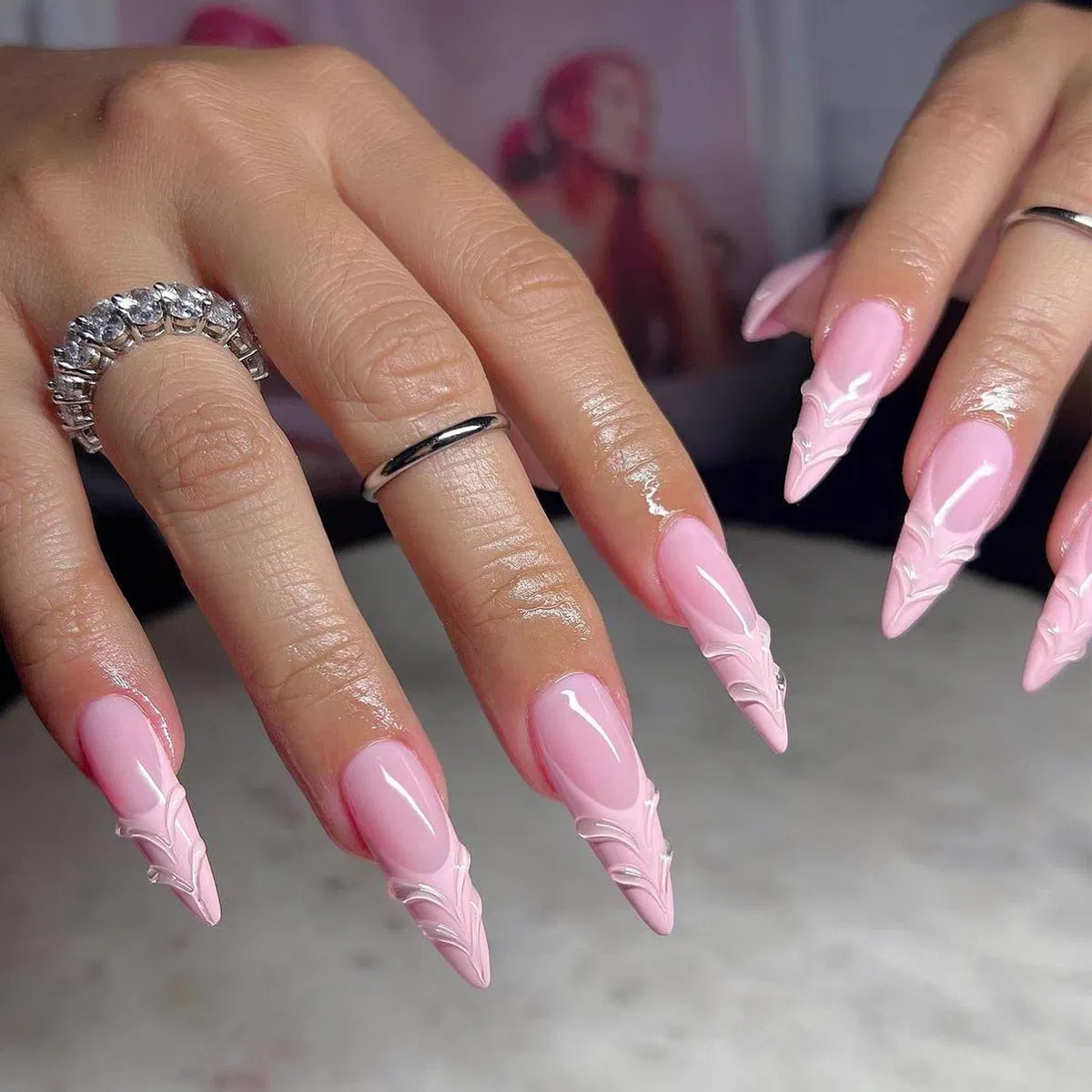 3D Water Ripple Removable Nail Plate French Pink Nail