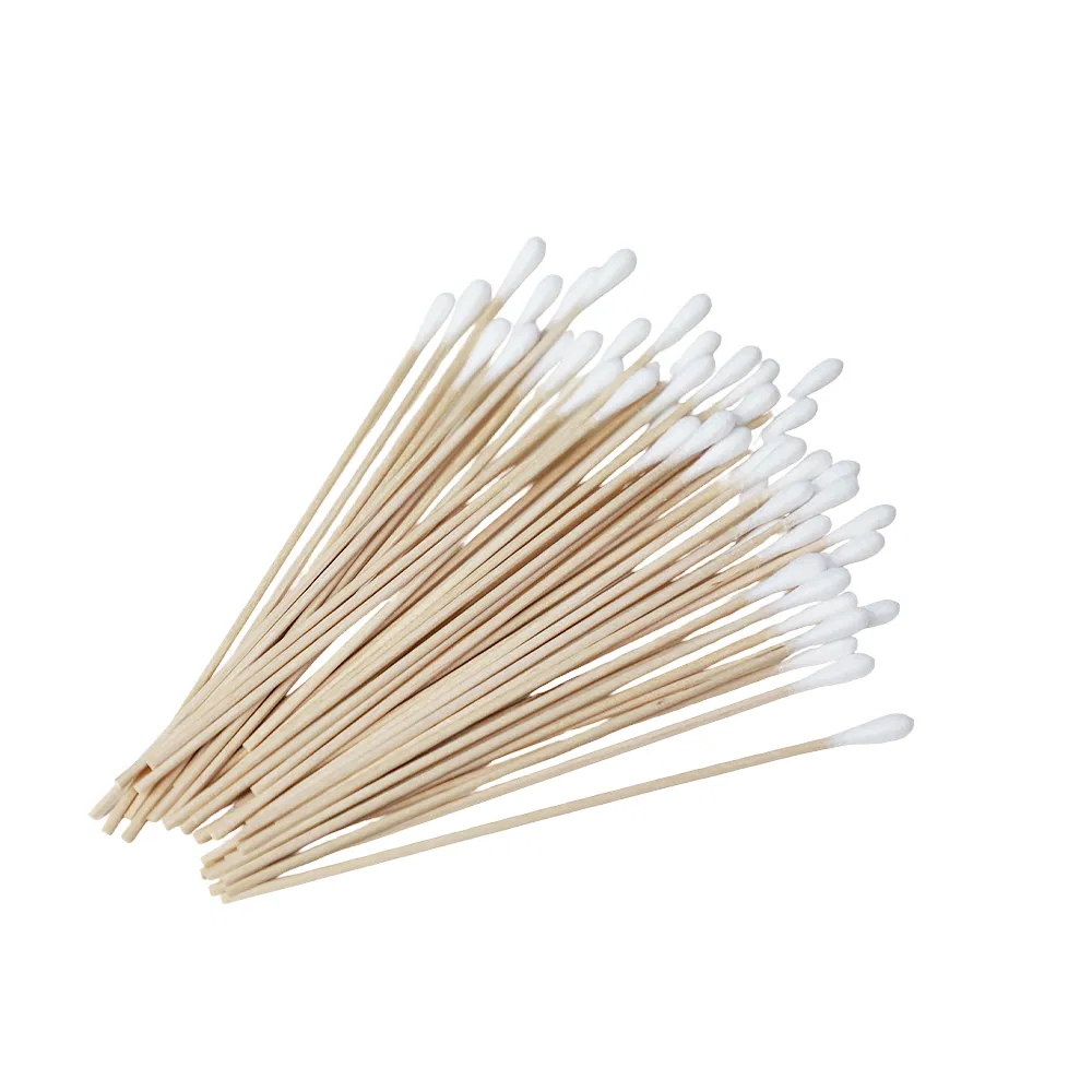 Cotton Bud Wrapped Bamboo Wooden Shaft Cotton Bud Swab