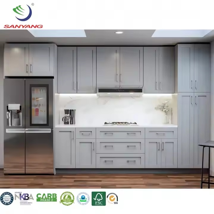 Modern Shaker Kitchen Cabinets Set Carb-2 Certified Solid Carved Wood Plywood Acrylic Factory Direct Lacquer Islands Kitchens
