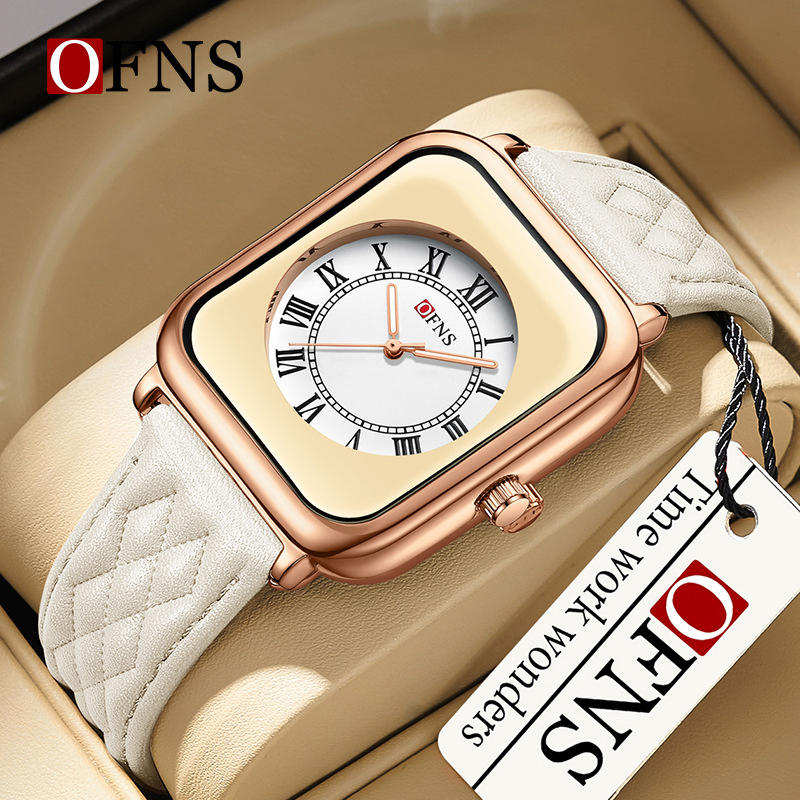 Ofns Vintage Square Quartz Watch Roman Numerals Waterproof Luminous Elegant Ladies Watch