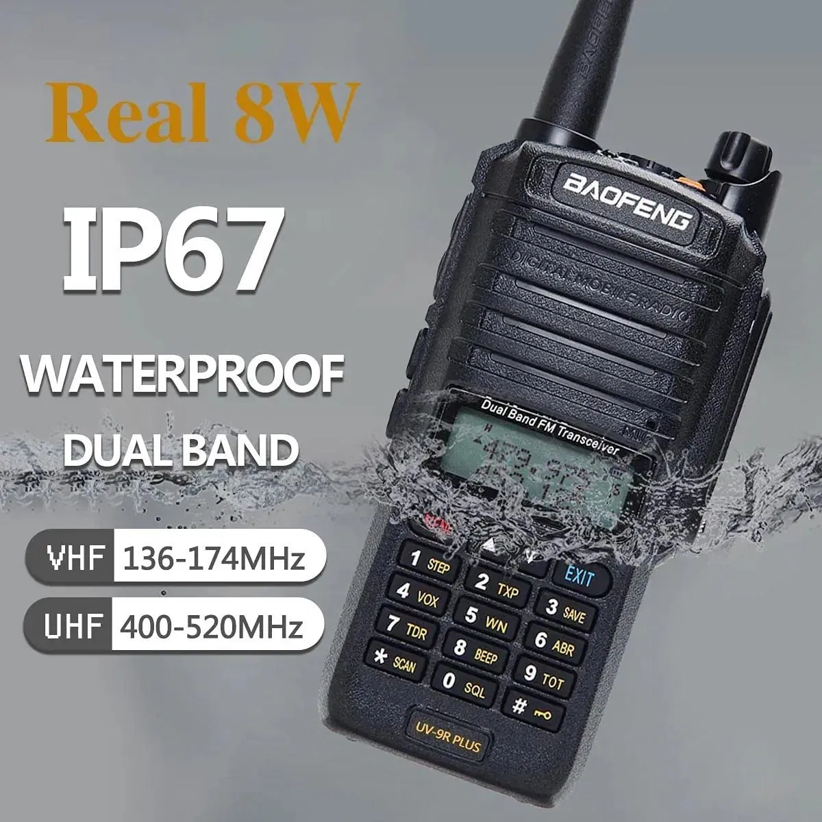 Портативная рация Baofeng UV-9R Plus 8Вт, водонепроницаемая