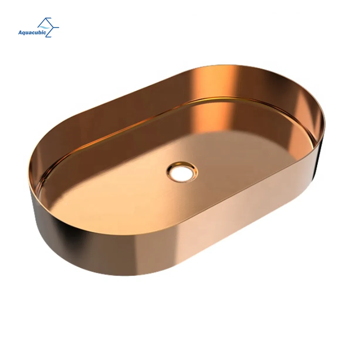 Раковина для ванной Aquacubic овальная, нержавеющая сталь, золото