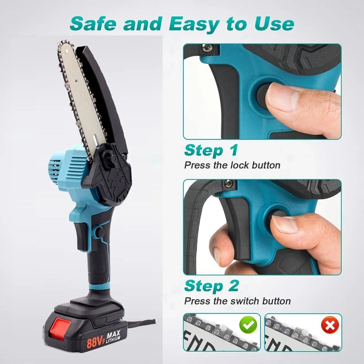 Lightweight Cordless Electric Chainsaw for One-Handed Wood Cutting
