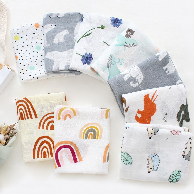 Newborn Solid Bamboo Organic Double Layer Baby Blanket Multi-Use Baby Muslin Swaddle Baby Burp Cloths Baby Towel Baby Muslin Bib