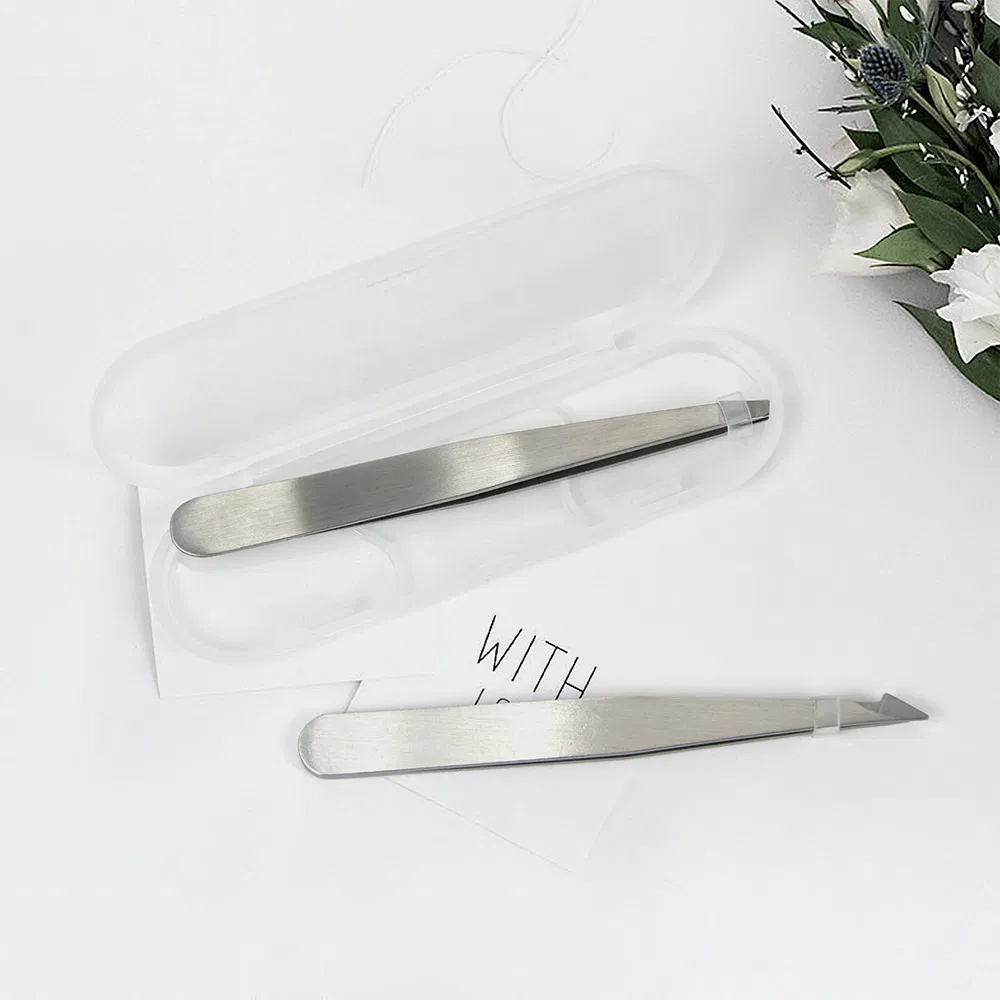 2 Pieces Professional Stainless Steel Precision Eyebrow Tweezers Set