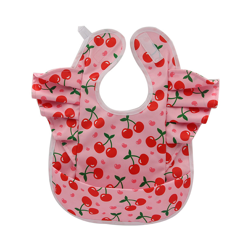 New Baby Bib with Lace, Polyester Waterproof Bib and Food Bag
