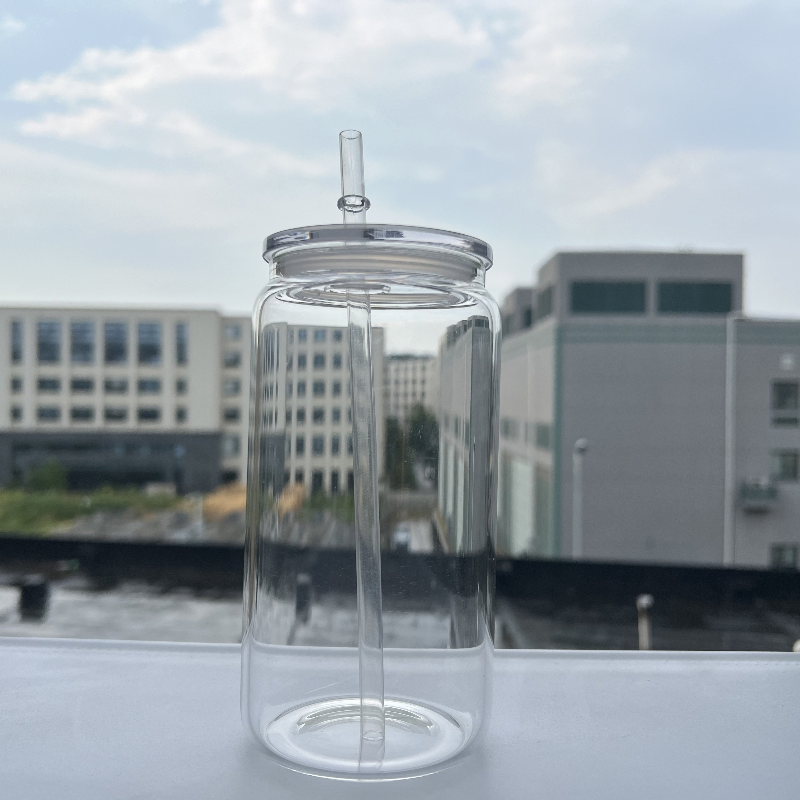 Wholesale Customizable 16oz High Borosilicate Glass Jars for Beer & Juice Drinking with Lids & Straws Sublimation Tumblers Cups Can