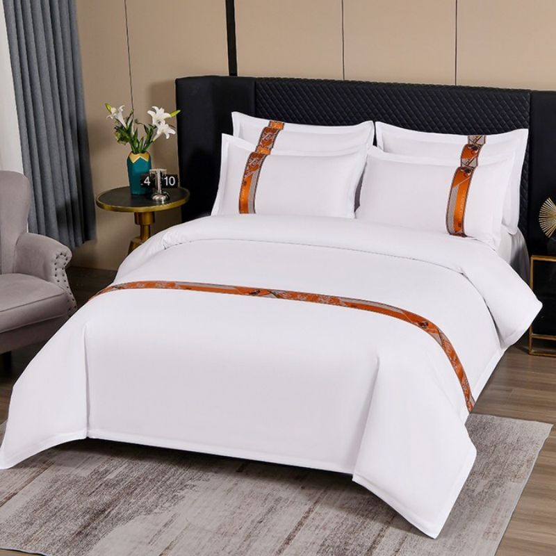 Orange Webbing Bed Quilt Duvet Cover Queen King Hotel Textile Bed Linen Microfiber Bed Set Soft Bed Sheets Custom Size Bedding Set in Stock Wholesale