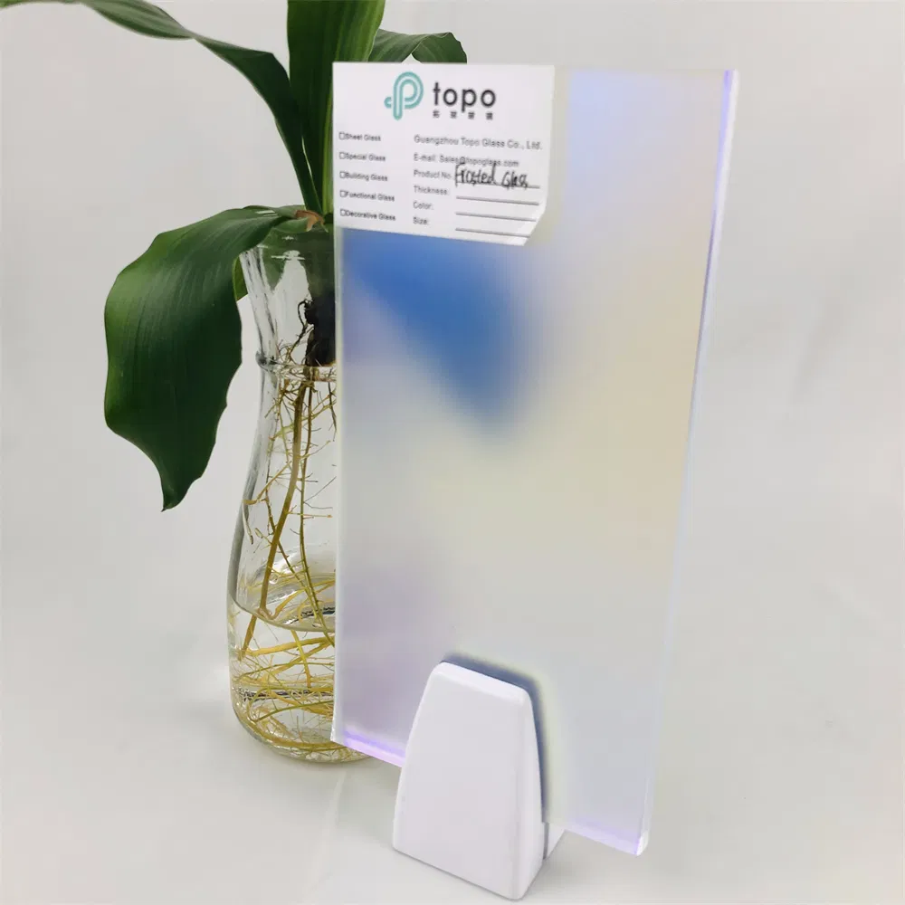 4mm-12mm Dichroic Dazzle Blue Anti Slip Acid Etching Frosted Satin Glass (FG-TP)