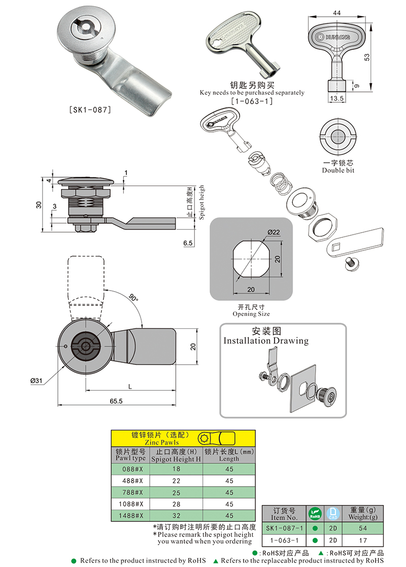 Sk1-087 High Quality Cabinet Latch Cam Lock for Meter Box Chassis Cabinet