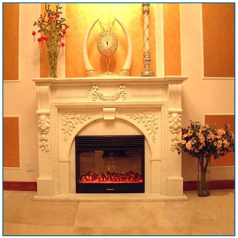 Exquisite Classic White Marble Fireplace Mantel with Stone Carvings