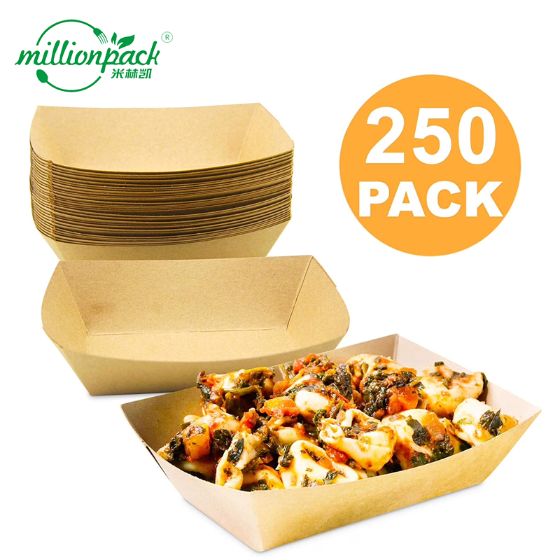 Eco Friendly Disposable Kraft Food Tray for Fast Food Snacks and Meals