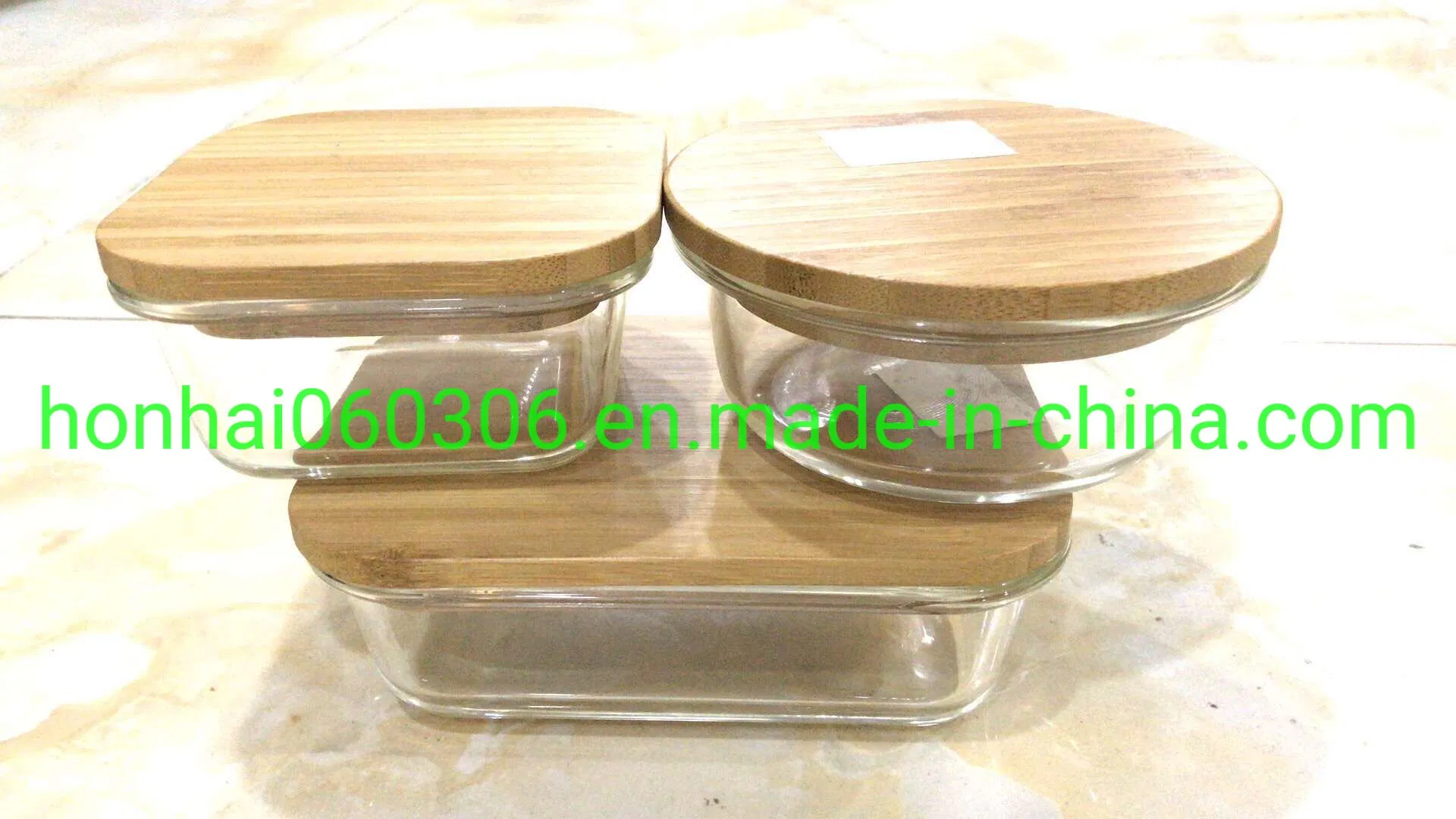 Smart Seal Leakproof Glass Rectangle Food Storage Container with Wood Lids