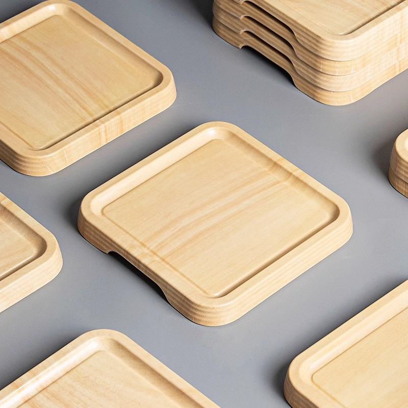 Customizable Melamine Square Serving Tray Set in Wooden Finish