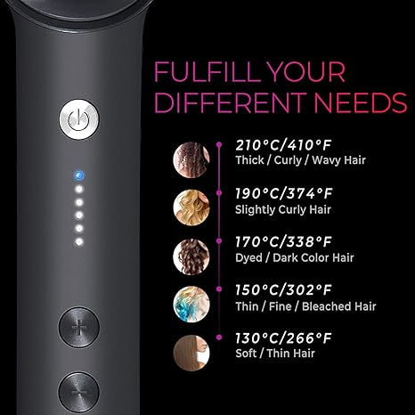 Professional Cordless Hair Straightener Brush with 5 Temperature Settings, Fast Heating, Dual Voltage, LCD Display, Rechargeable Ionic Straightening Brush