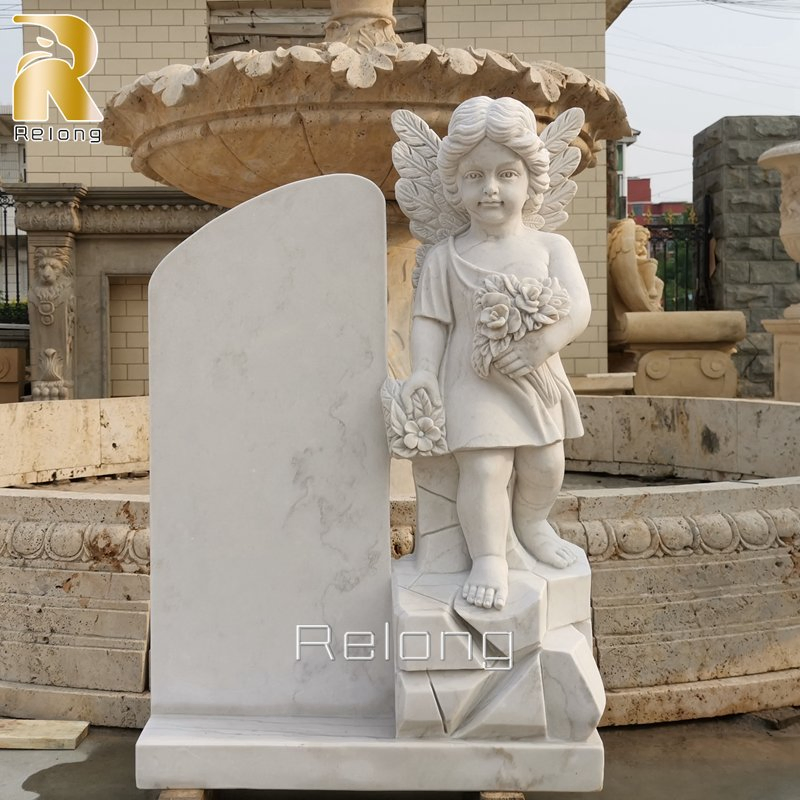Custom White Marble Stone Angel Tombstone