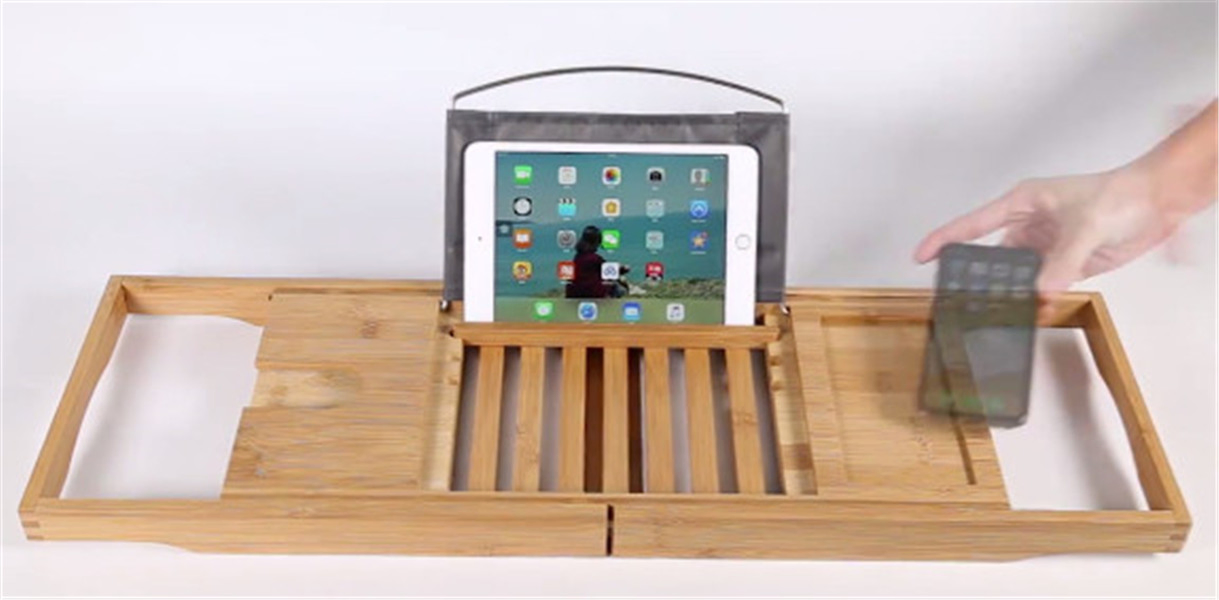 High Quality Extending Sides Bamboo Tray Tablet Holder for Bathroom