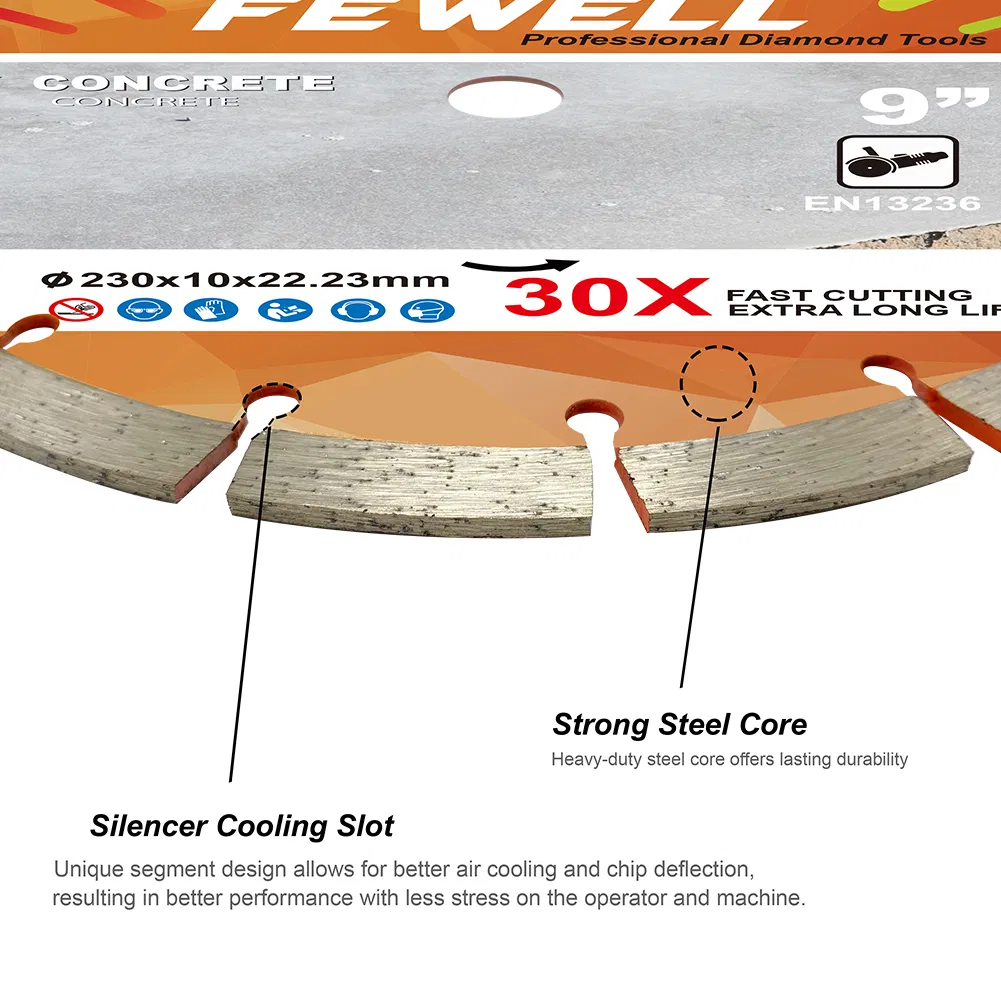 Cold Press 9inch 230*10*22.23mm Segmented Diamond Saw Blades Cutting Disc for Concrete Stone Brick