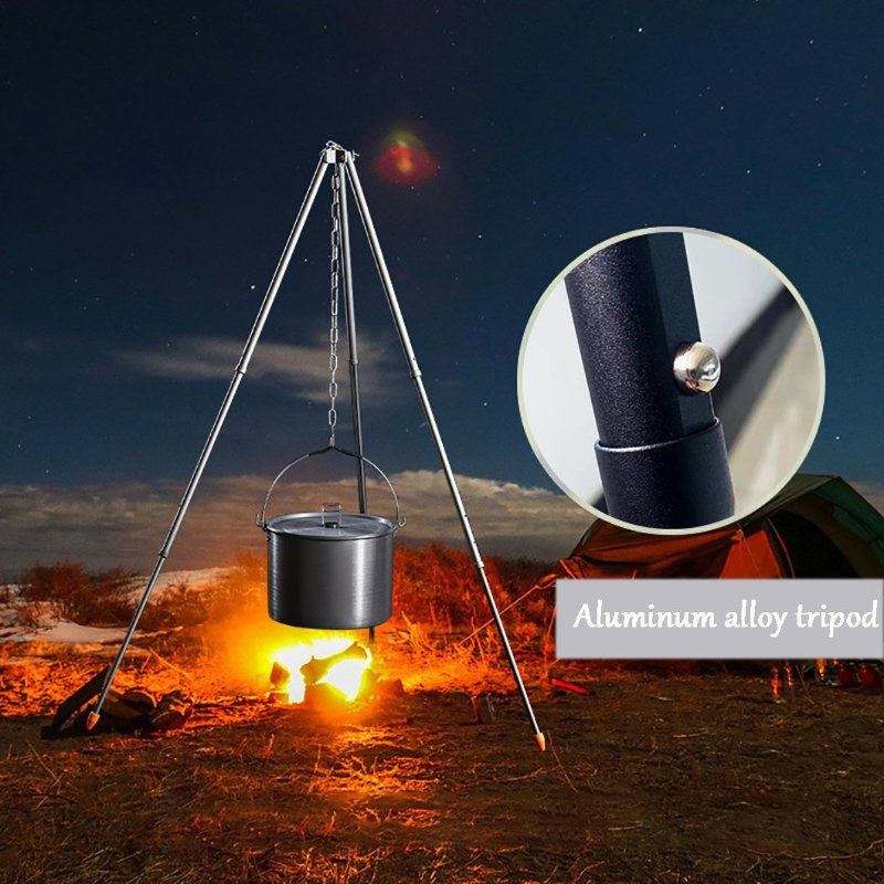 Outdoor Camping Tripod Hanging Pot Bracket Portable Firewood Burning Platform Campfire Holder Camping Cookware Hanging Triangle Holder