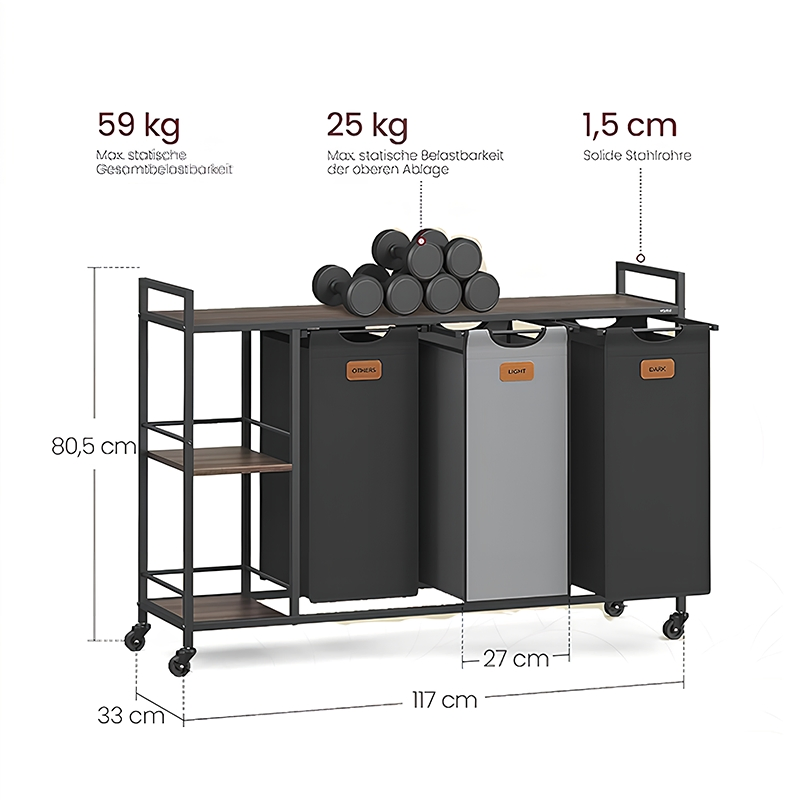 150L Laundry Hamper Laundry Sorter Laundry Basket with 3 Compartments and Removable Bags for Laundry Room Bathroom