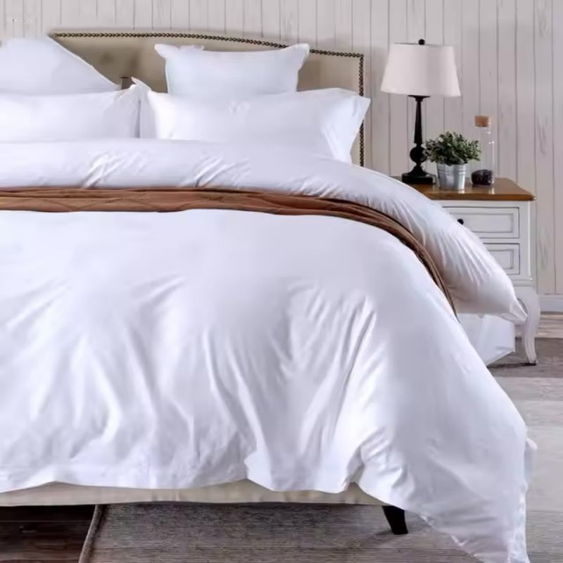 Premium Custom Logo Hotel Bed Linen Duvet Cover White Bed Sheet Hotel Bedding Set 100% Cotton