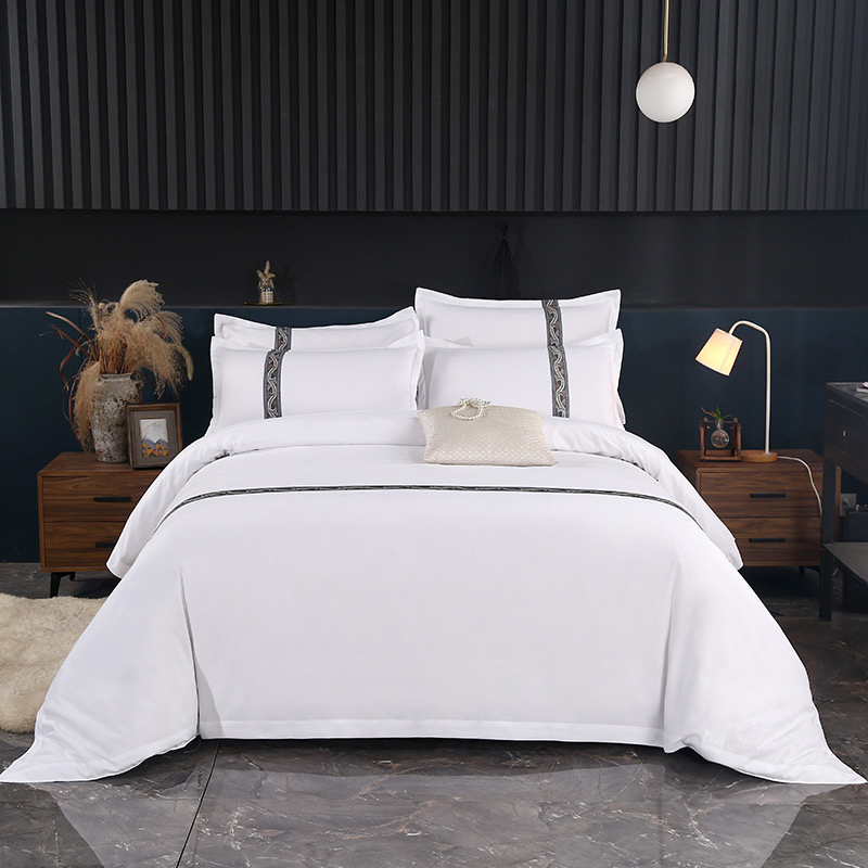Wholesale Hotel Chain Bedding 40s Cotton Satin Stripes Quilt Comforter Duvet Cover Flat Sheet Five-Star Hotel Four-Piece Bed Cover Bed Sheets Bedding Set