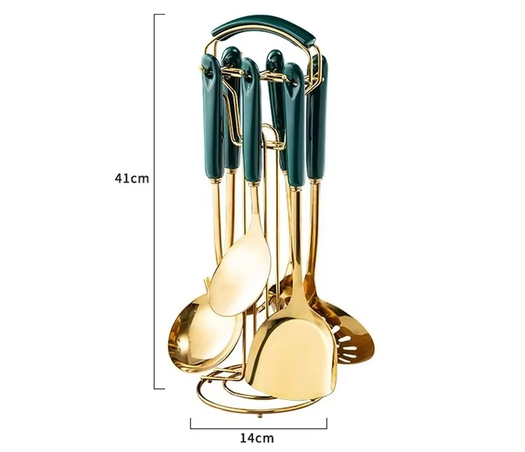 New Arrivals 7PCS Stainless Steel Kitchenware Set Kitchen Accessories Utensils Cooking Tools with Ceramic Handle