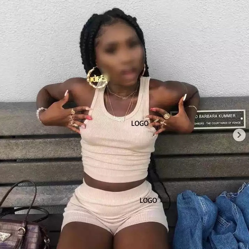 Комплект женский летний хлопок топ и шорты с логотипом