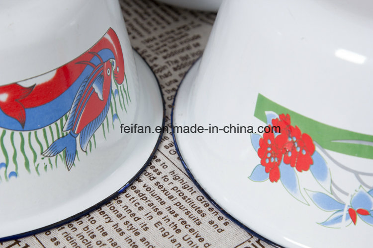 White Color and Decal Metal Water Bowl for Washing Hand