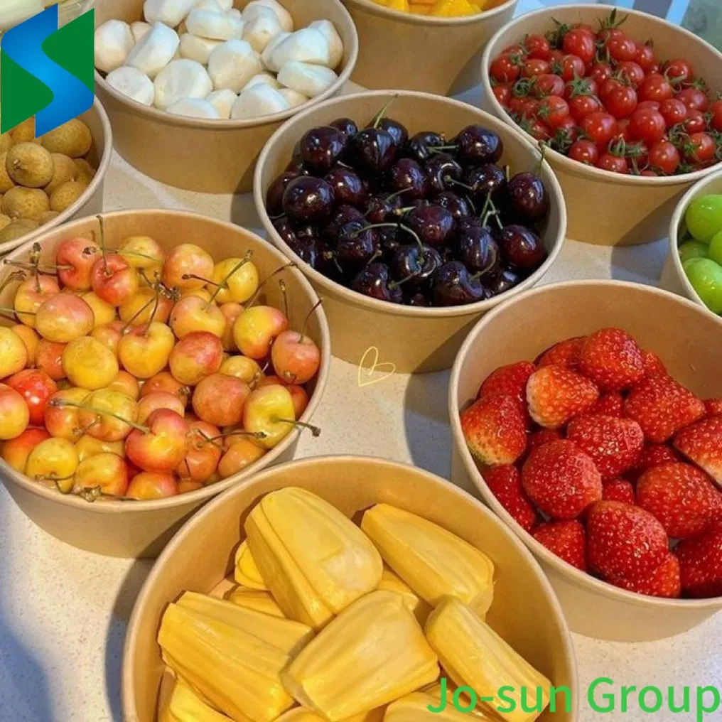 Jo-Sun Factory Outlet Recyclable Kraft Paper Food Packaging Custom Disposable Fruit Salad Container Serving Bowl with Lid